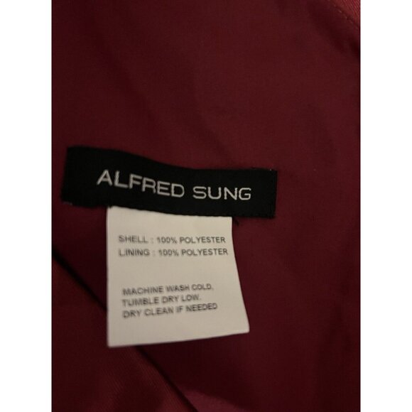 Alfred Sung Burgundy Satin Halter Formal Gown Size 14 V Neck Party $239 D761 - Picture 5 of 5